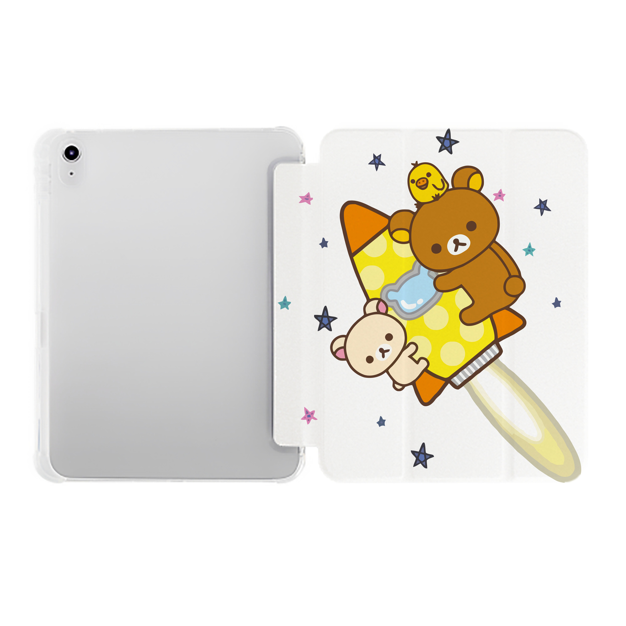 （画像用） リラックマ リラックマ キイロイトリ Rilakkuma Korilakkuma Kiiroitori IPad ケース ペン収納付き 三つ折りスタンド PUレザー×シリコン 対応機種9.5/10.5/10.9インチ